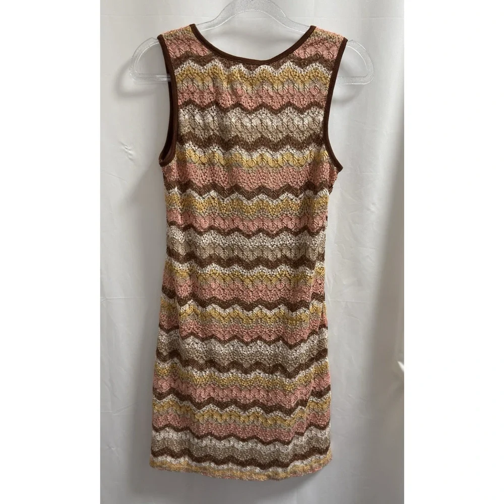 Knit Works Crocheted Knit Chevron Tank Dress Girls XL Brown Pink Fully Lined